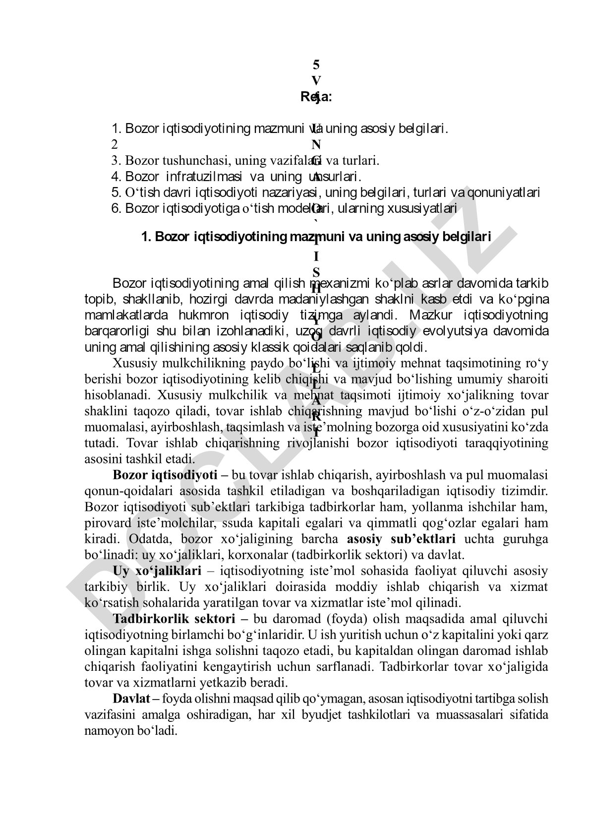 Bozor iqtisodiyotiga o'tish yo'llari