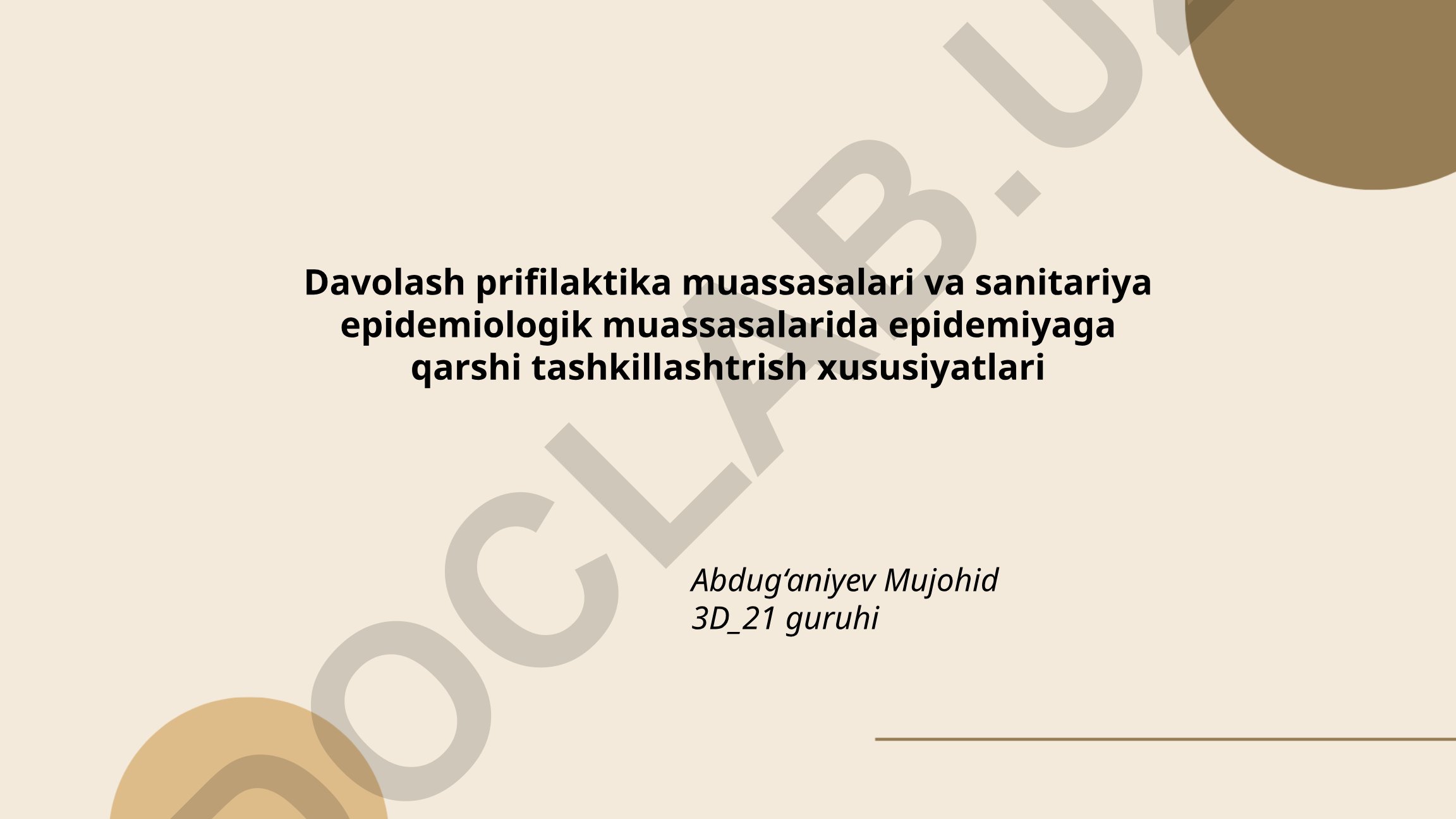 Davolash profilaktika va sanitariya epidemiologik muassasalarda epidemiyaga qarshi tashkillashtirish