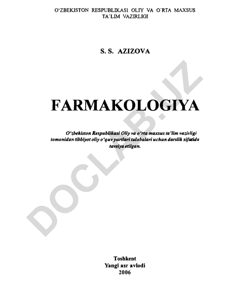 Farmakologiya fanidan darslik
