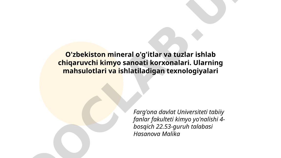 O'zbekistonda mineral o'g'itlar va tuzlar ishlab chiqaruvchi kimyo sanoati korxonalari