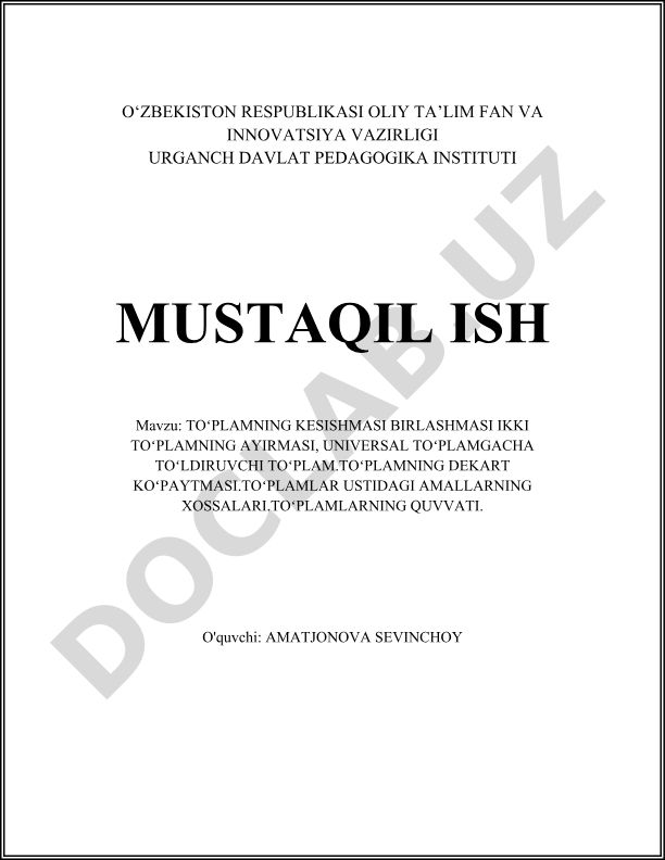 Toʻplamning kesishmasi, birlashmasi, ayirmasi va Dekart koʻpaytmasi