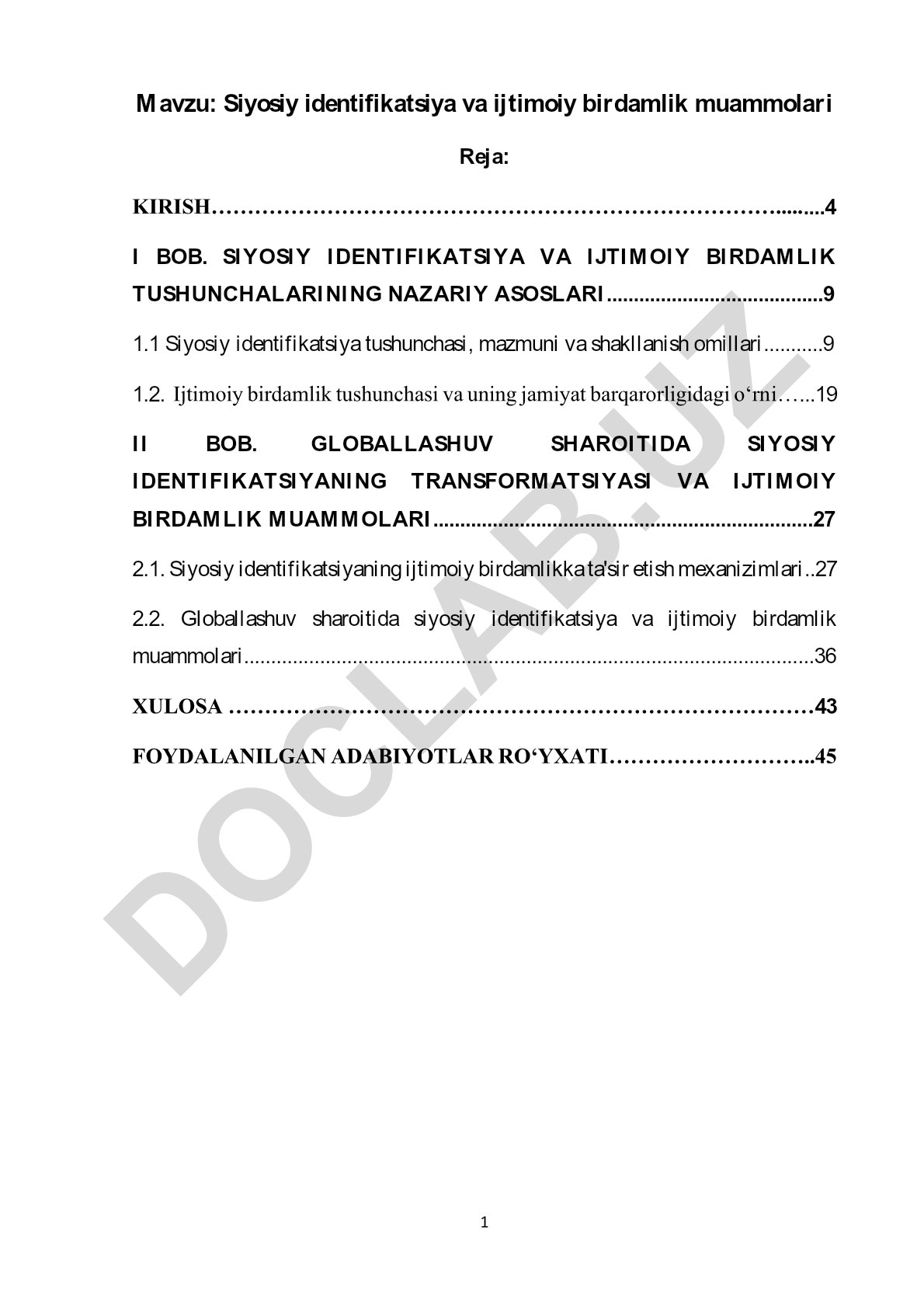 Siyosiy identifikatsiya va ijtimoiy birdamlik muammolari