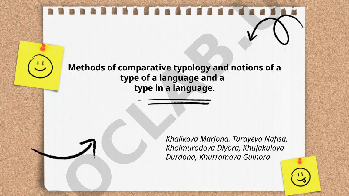 Methods of comparative typology and notions of a type of a language and a type in a language