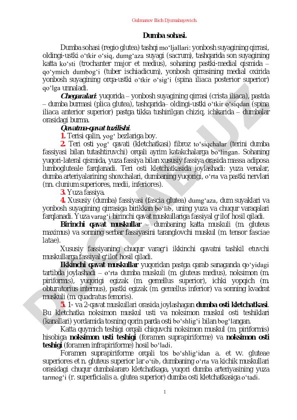 Dumba sohasining anatomik tuzilishi va chegaralari