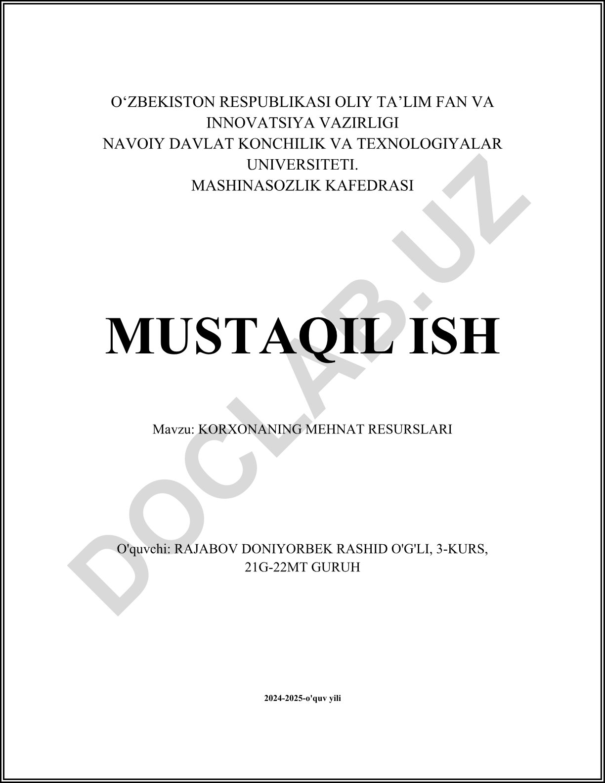 Korxonaning mehnat resurslari