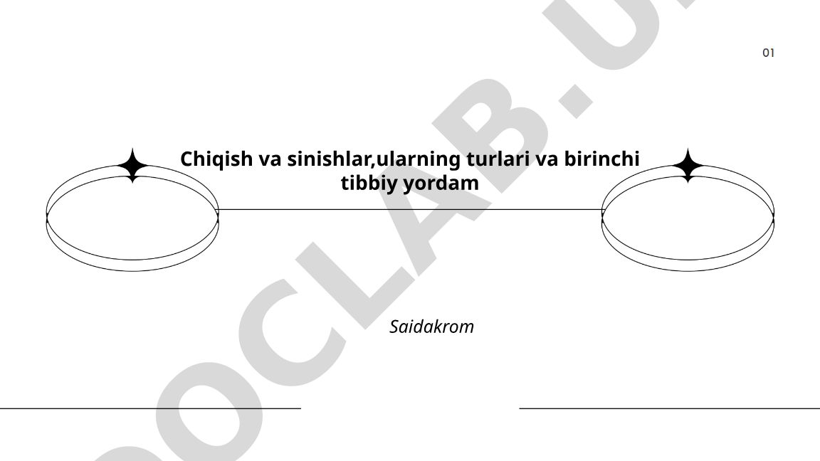 Chiqish va sinishlar, ularning turlari va birinchi tibbiy yordam