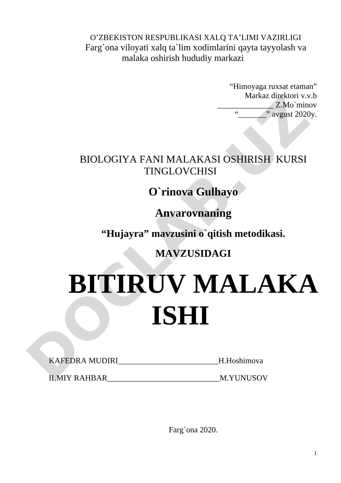 Hujayra mavzusini o'qitish metodikasi