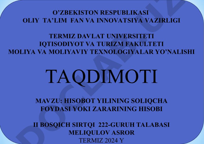 Hisobot yilining soliqcha foydasi yoki zararining hisobi