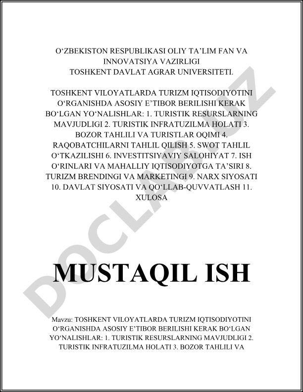 Toshkent viloyatlarida turizm iqtisodiyotini o‘rganishda asosiy e’tibor berilishi kerak bo‘lgan yo‘nalishlar