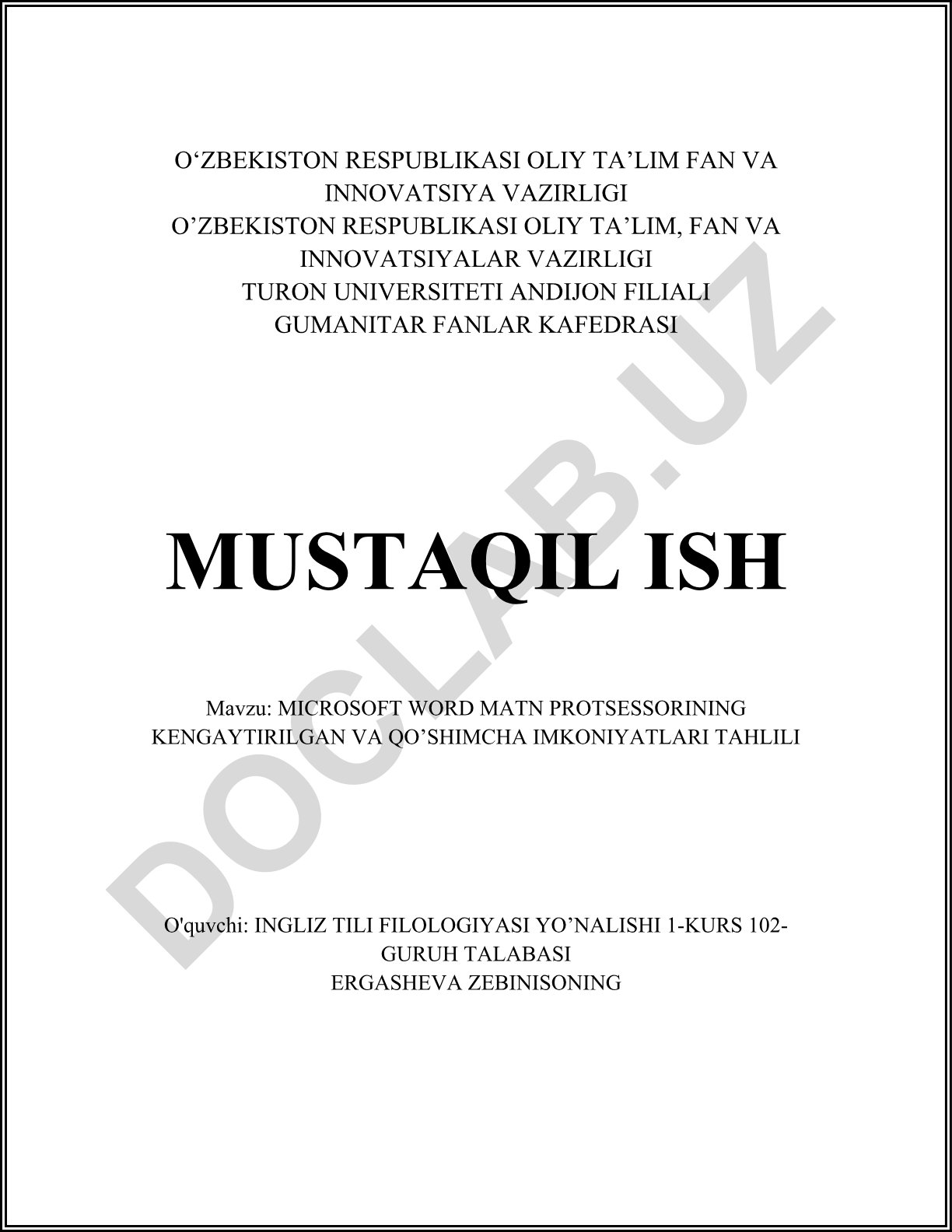 Microsoft Word matn protsessorining kengaytirilgan va qo'shimcha imkoniyatlari tahlili