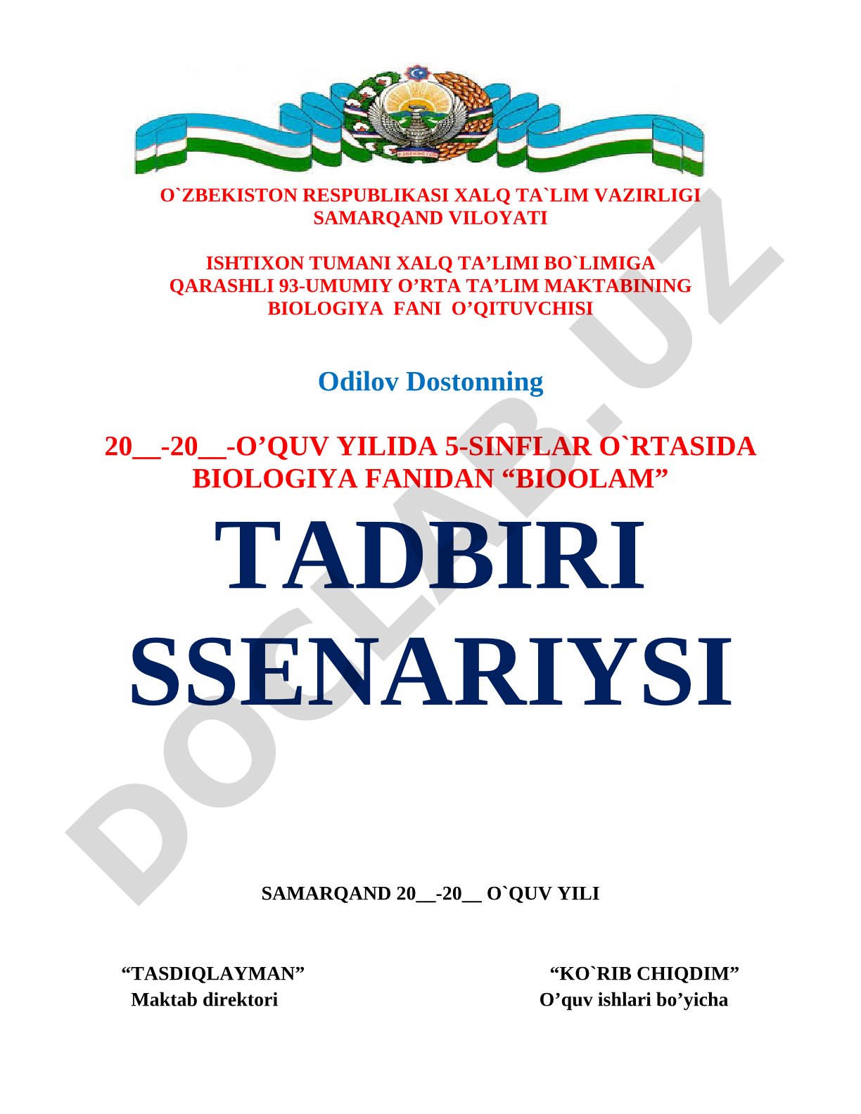 5-sinflar uchun Bioolam tadbiri ssenariysi