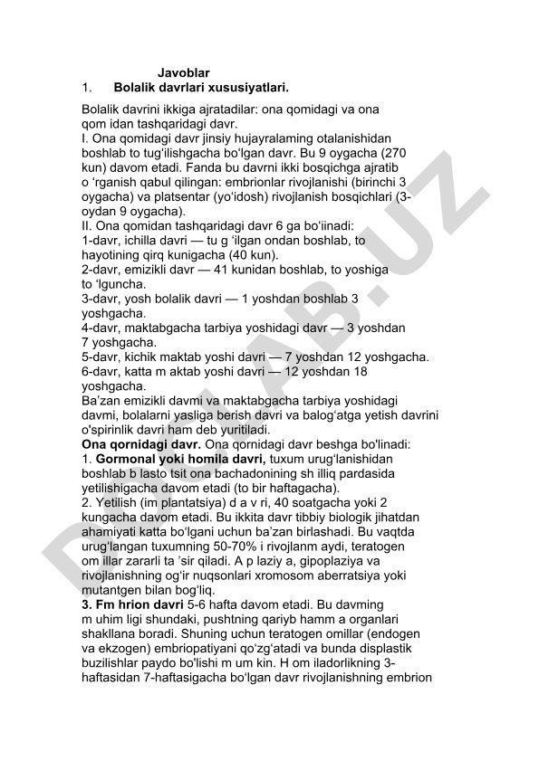 Bolalik davrlari xususiyatlari va bosqichlari