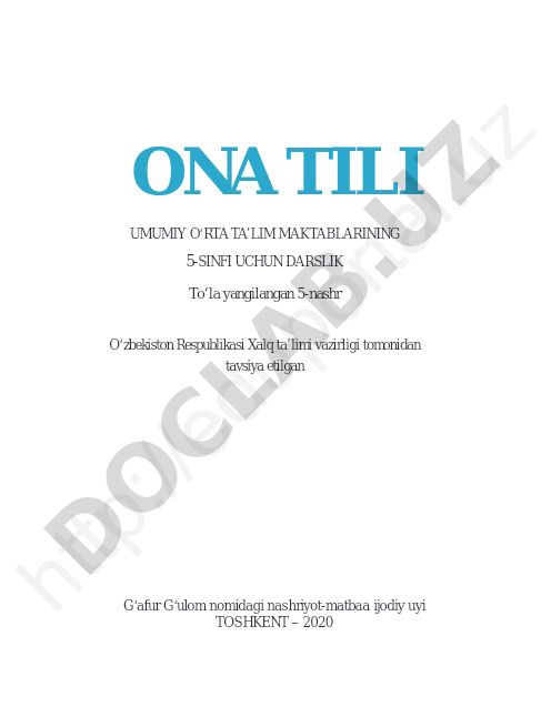 Ona tili umumiy o‘rta ta’lim maktablarining 5-sinfi uchun darslik