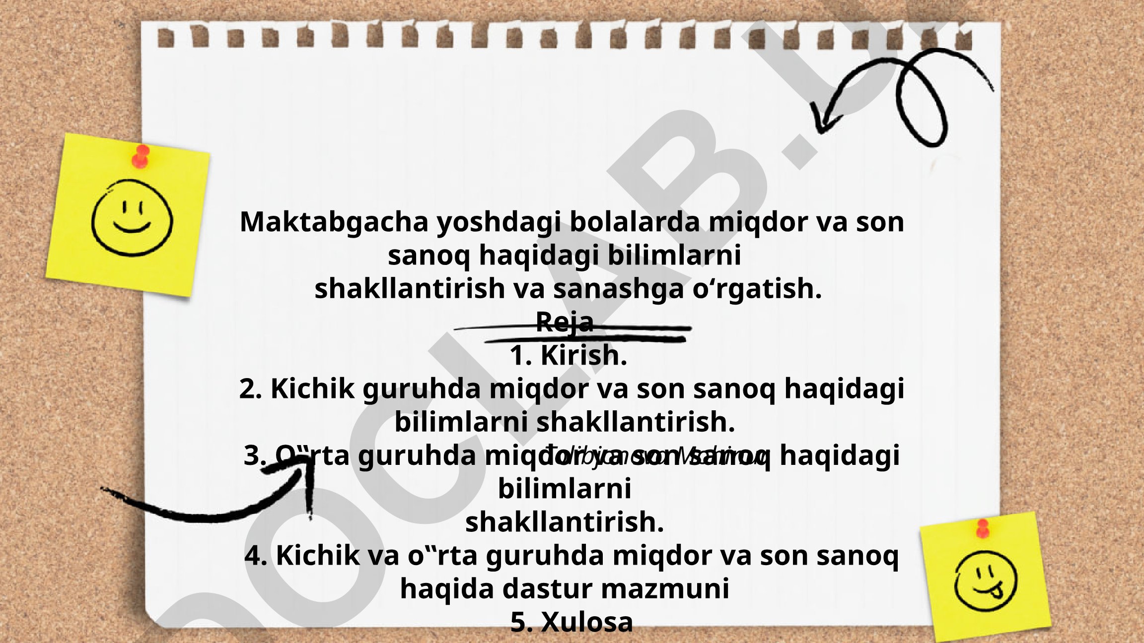 Maktabgacha yoshdagi bolalarda miqdor va son sanoq bilimlarini shakllantirish