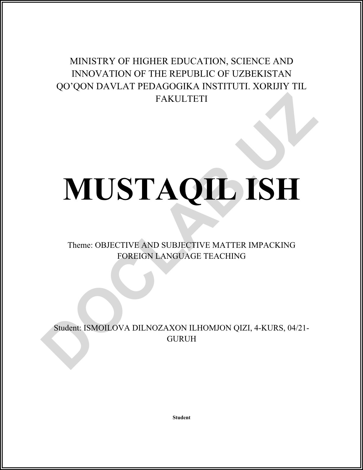 OBJECTIVE AND SUBJECTIVE MATTER IMPACKING FOREIGN LANGUAGE TEACHING