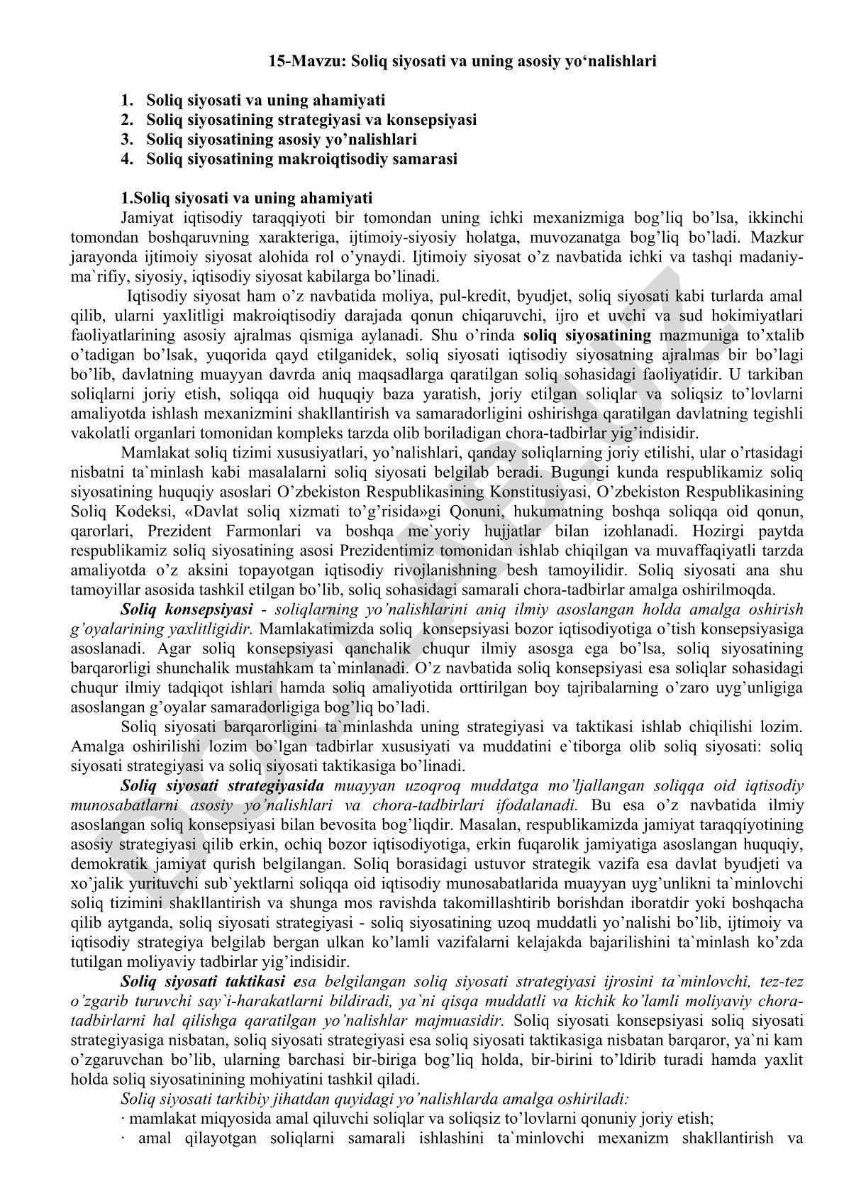 Soliq siyosati va uning asosiy yo‘nalishlari