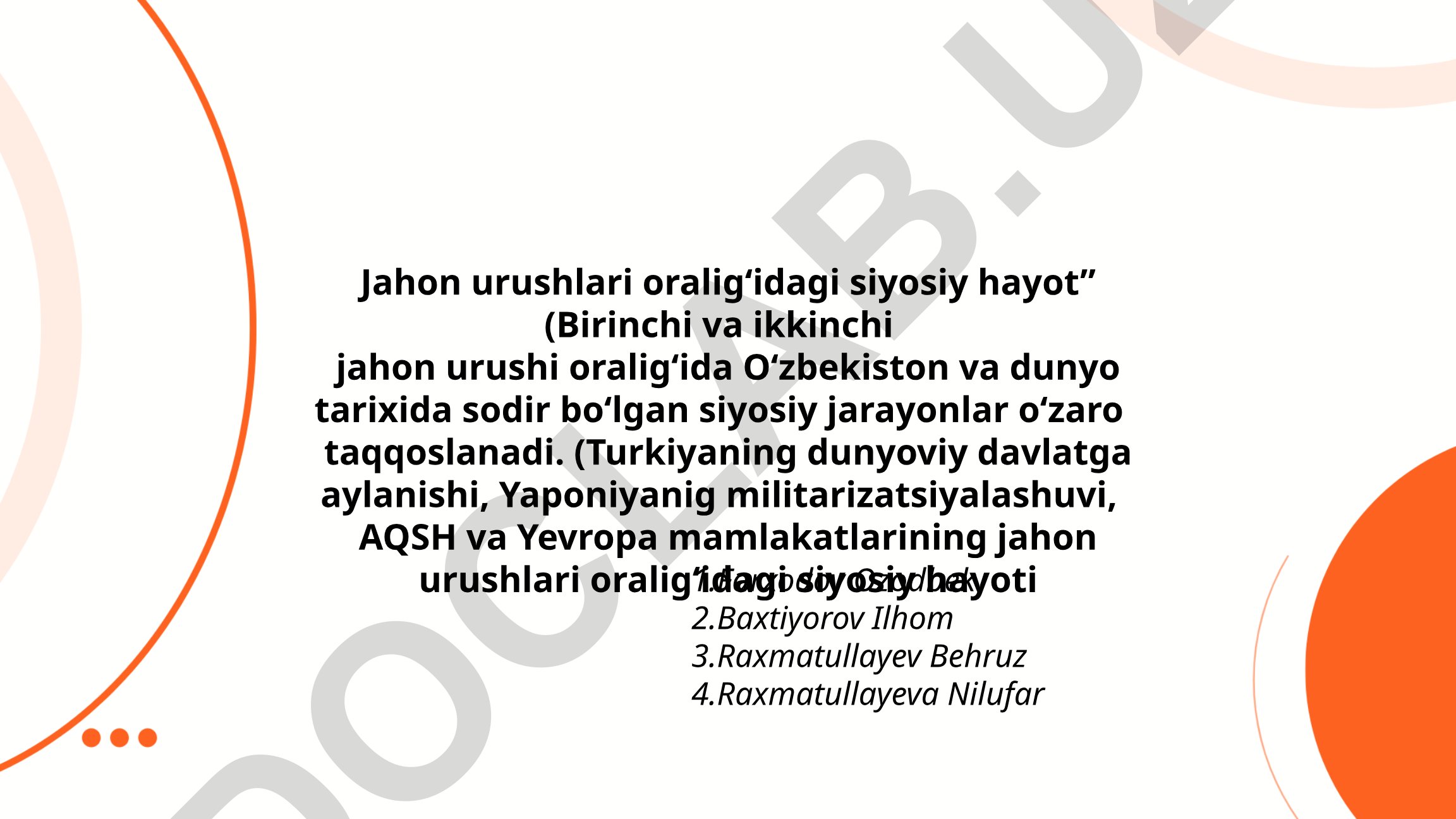 Jahon urushlari oralig‘idagi siyosiy hayot