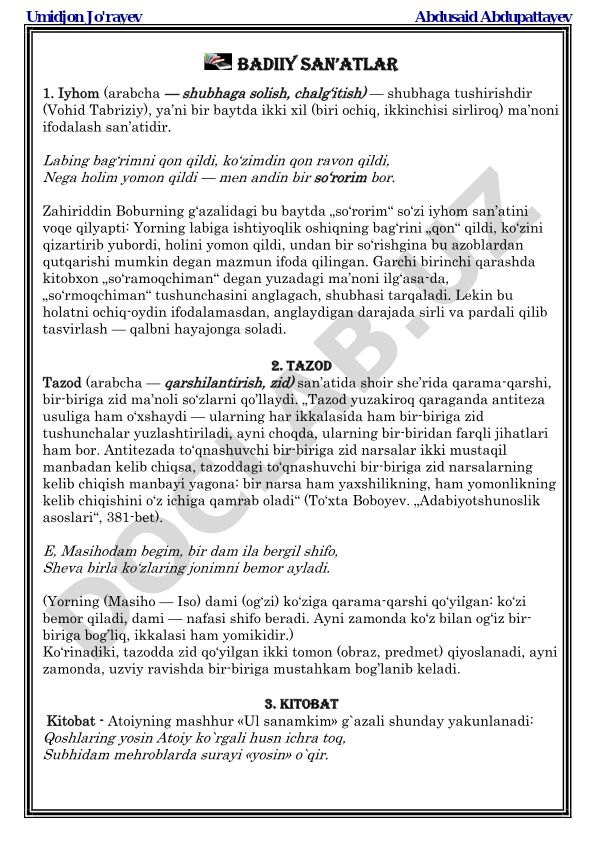 Badiiy san'atlar: Iyhom va tazod san'atlari