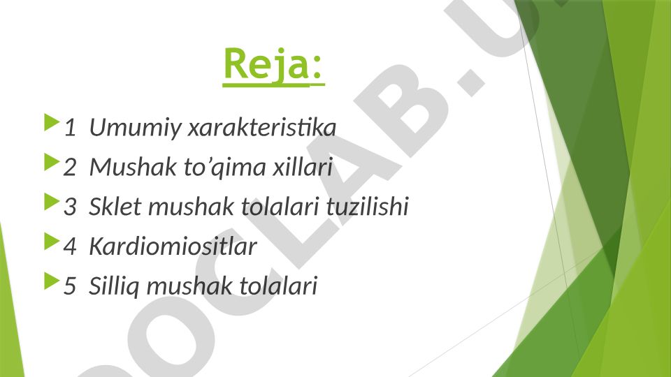 Mushak to'qimasi turlari va qisqarish mexanizmlari