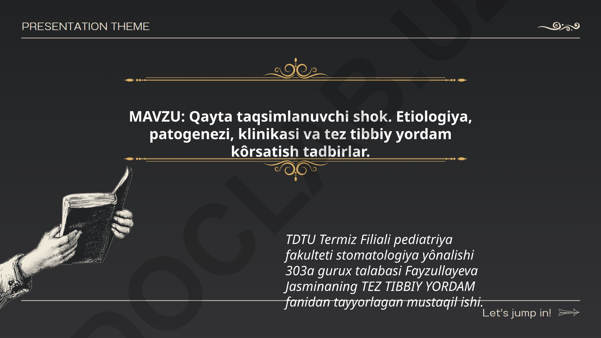 Qayta taqsimlanuvchi shok: etiologiya, patogenezi, klinikasi va tez tibbiy yordam