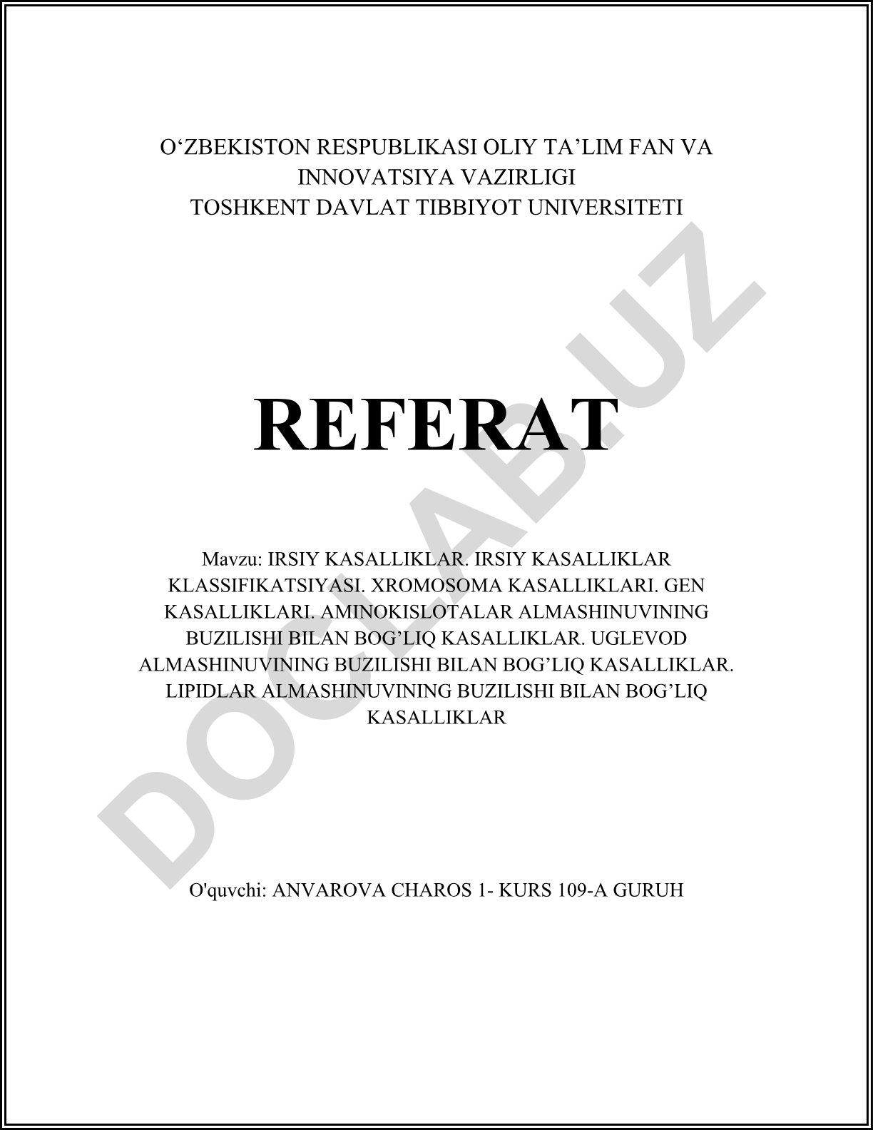 Irsiy kasalliklar: klassifikatsiya va turlari