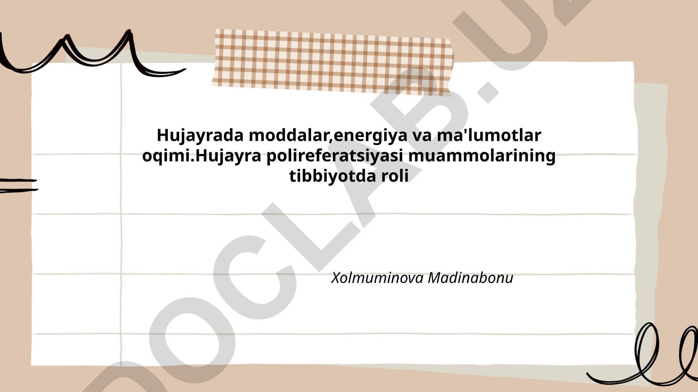 Hujayrada moddalar, energiya va ma'lumotlar oqimi. Hujayra polireferatsiyasi muammolarining tibbiyotda roli