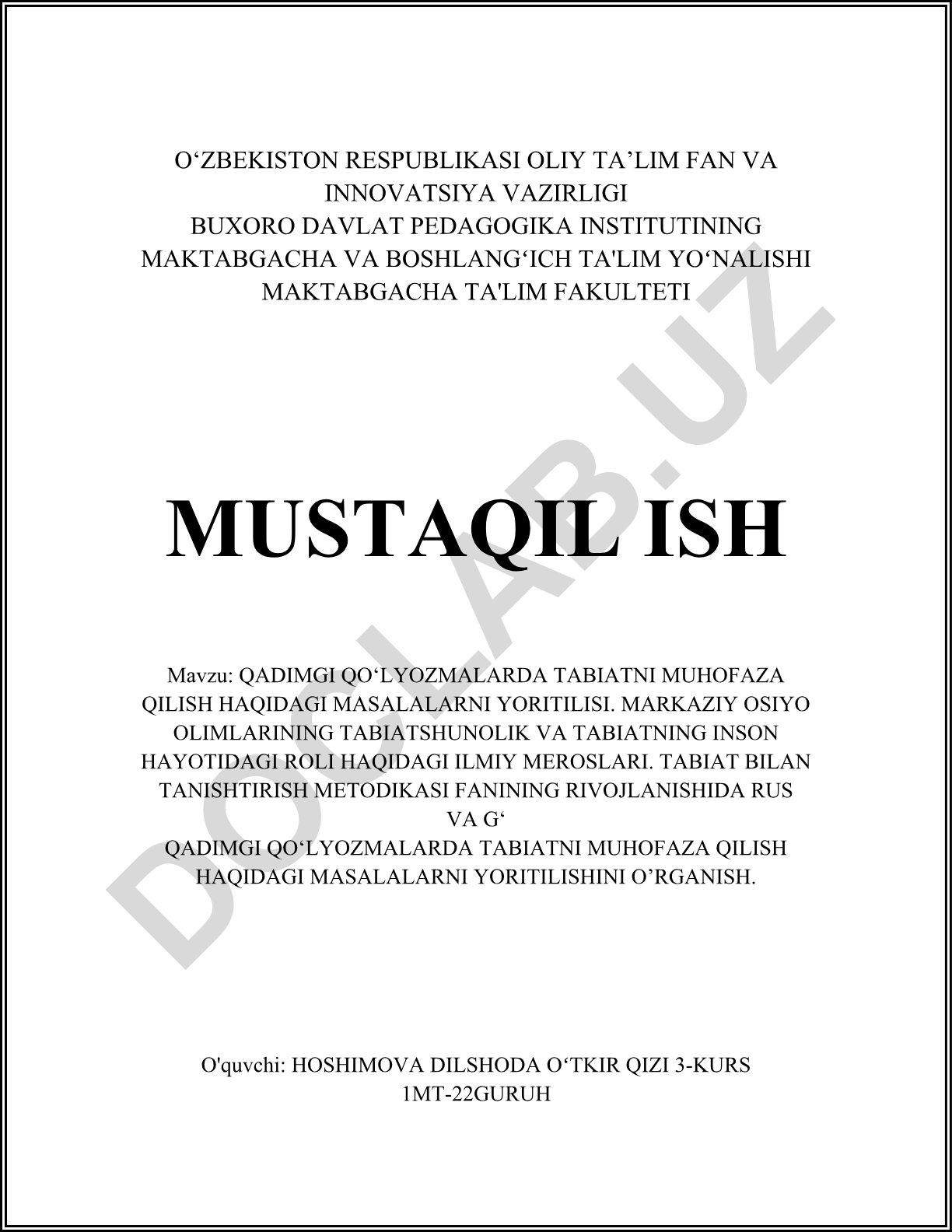 Qadimgi qoʻlyozmalarda tabiatni muhofaza qilish haqidagi masalalarni yoritilisi