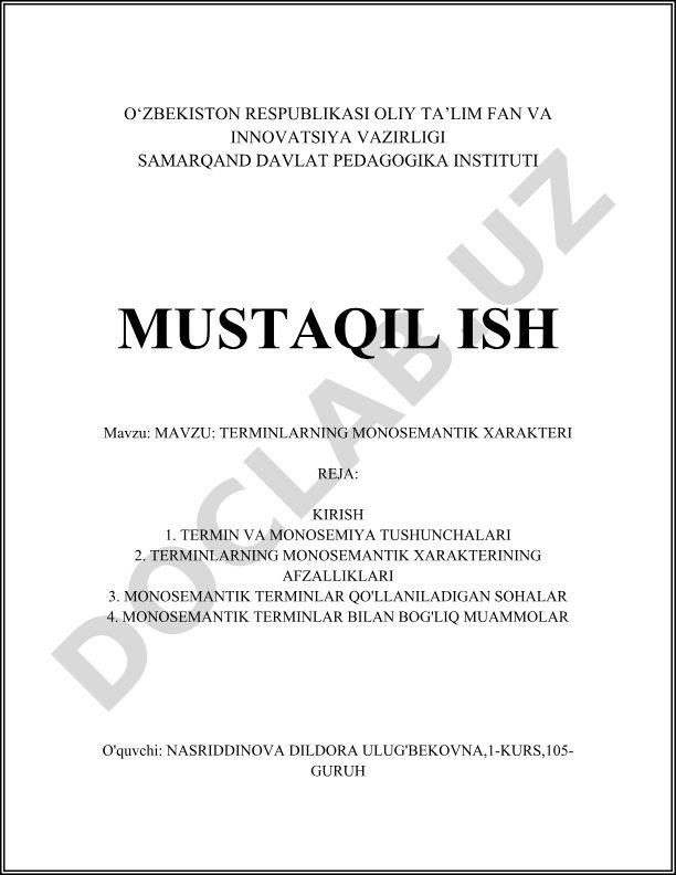 Terminlarning monosemantik xarakteri