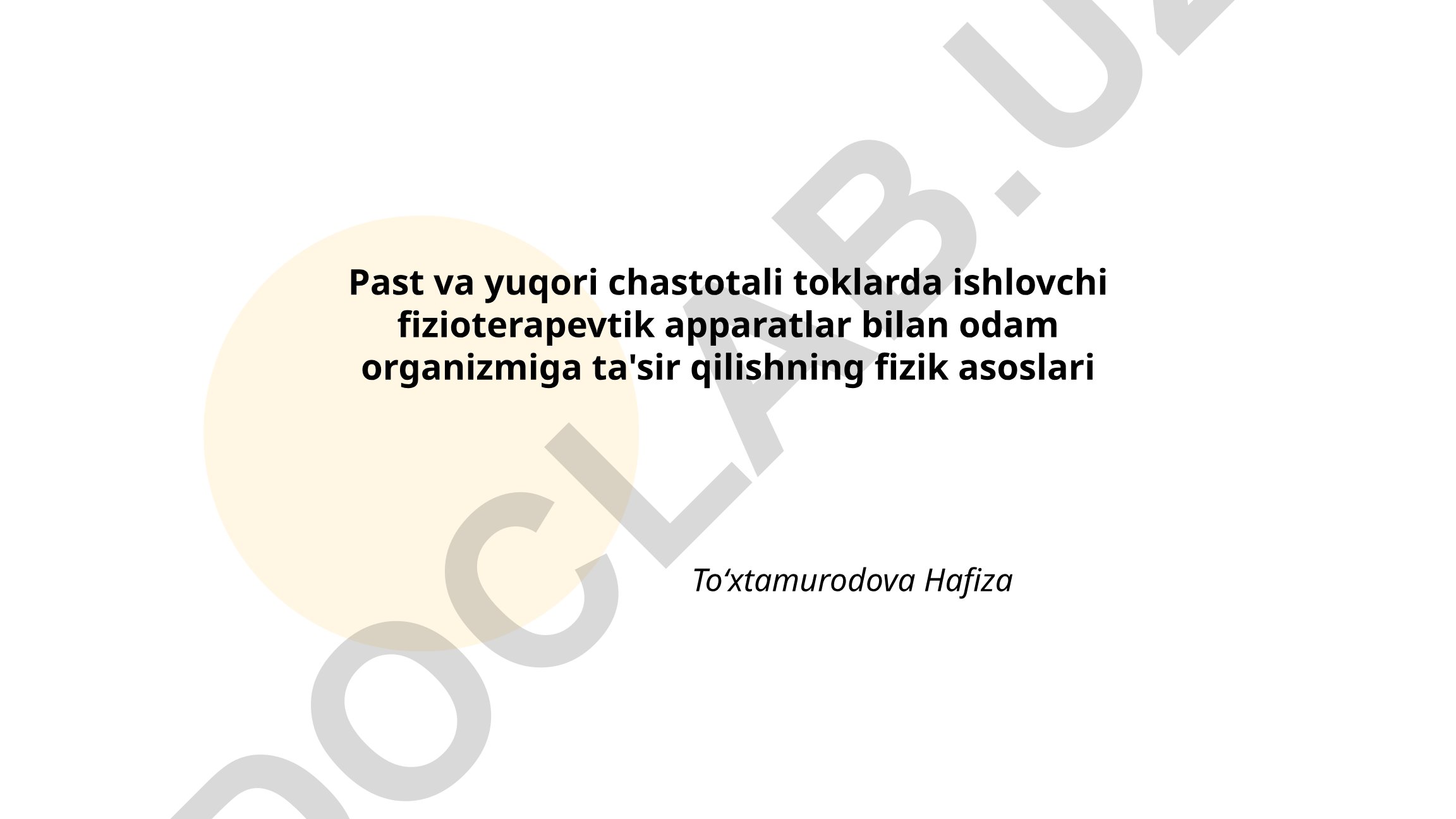 Past va yuqori chastotali toklarda ishlovchi fizioterapevtik apparatlar bilan odam organizmiga ta'sir qilishning fizik asoslari