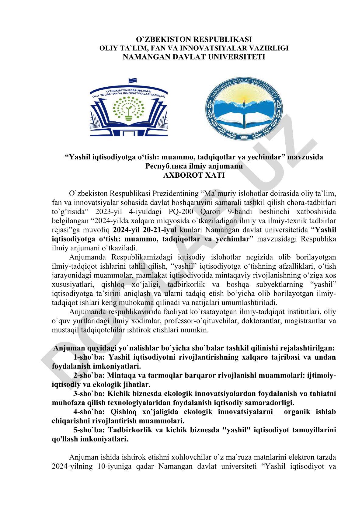 Yashil iqtisodiyotga o‘tish: muammo, tadqiqotlar va yechimlar