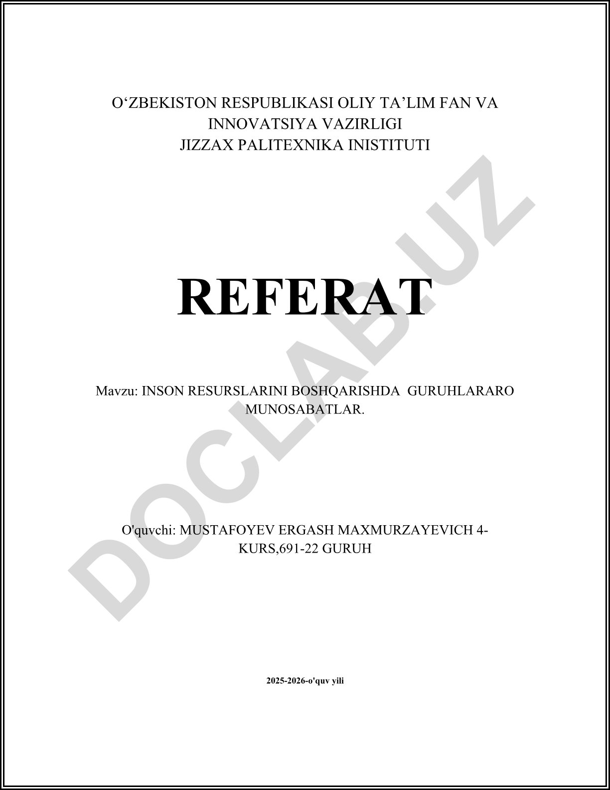 Inson resurslarini boshqarishda guruhlararo munosabatlar