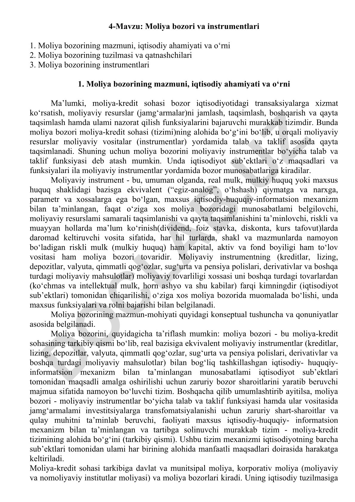 Moliya bozori va instrumentlari
