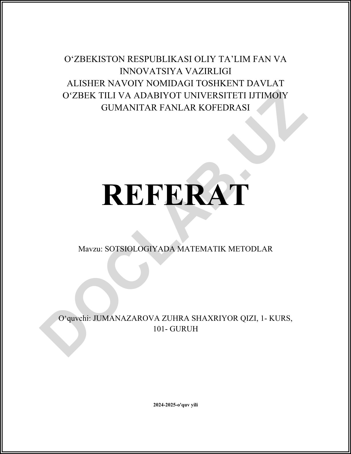 Sotsiologiyada matematik metodlar