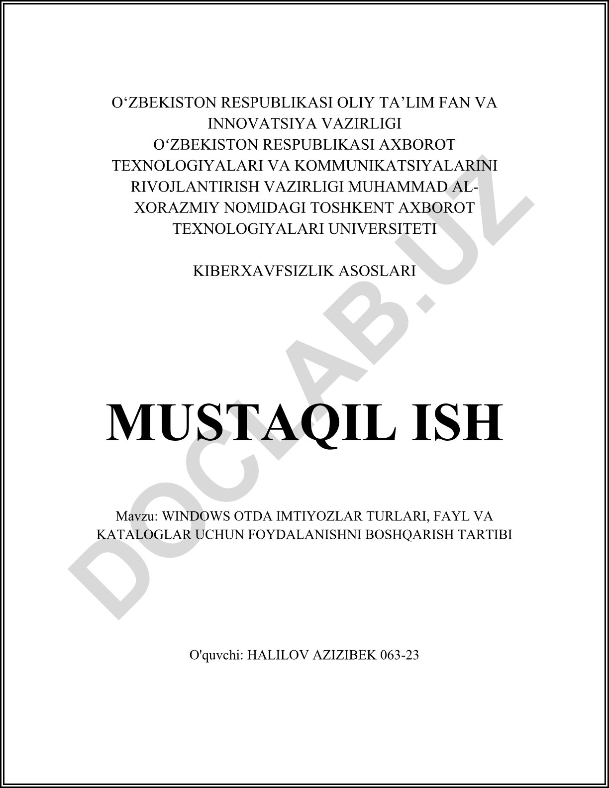 Windows operatsion tizimida imtiyozlar turlari va fayl kataloglar uchun foydalanishni boshqarish tartibi