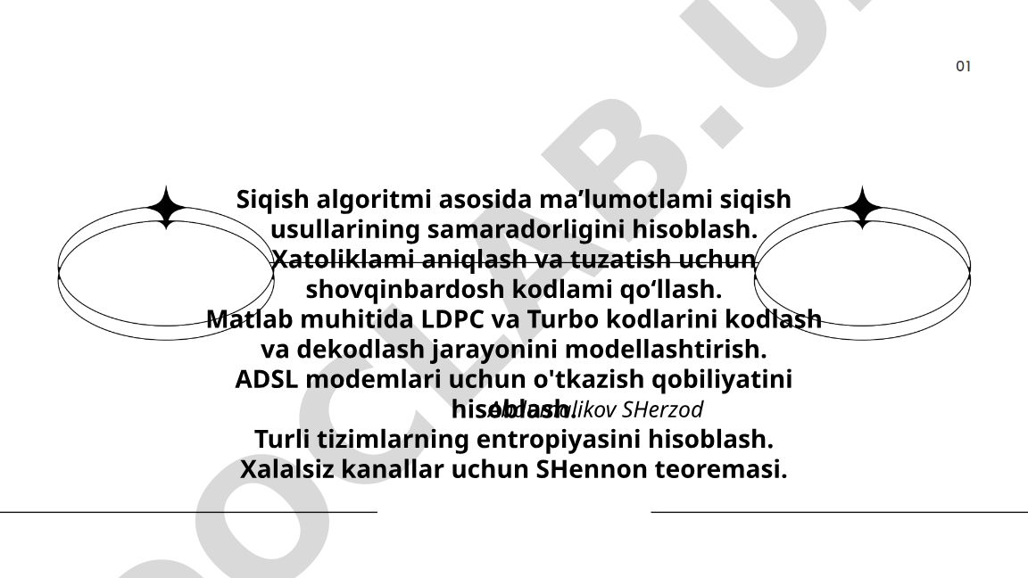 Siqish algoritmlari va shovqinbardosh kodlash usullari