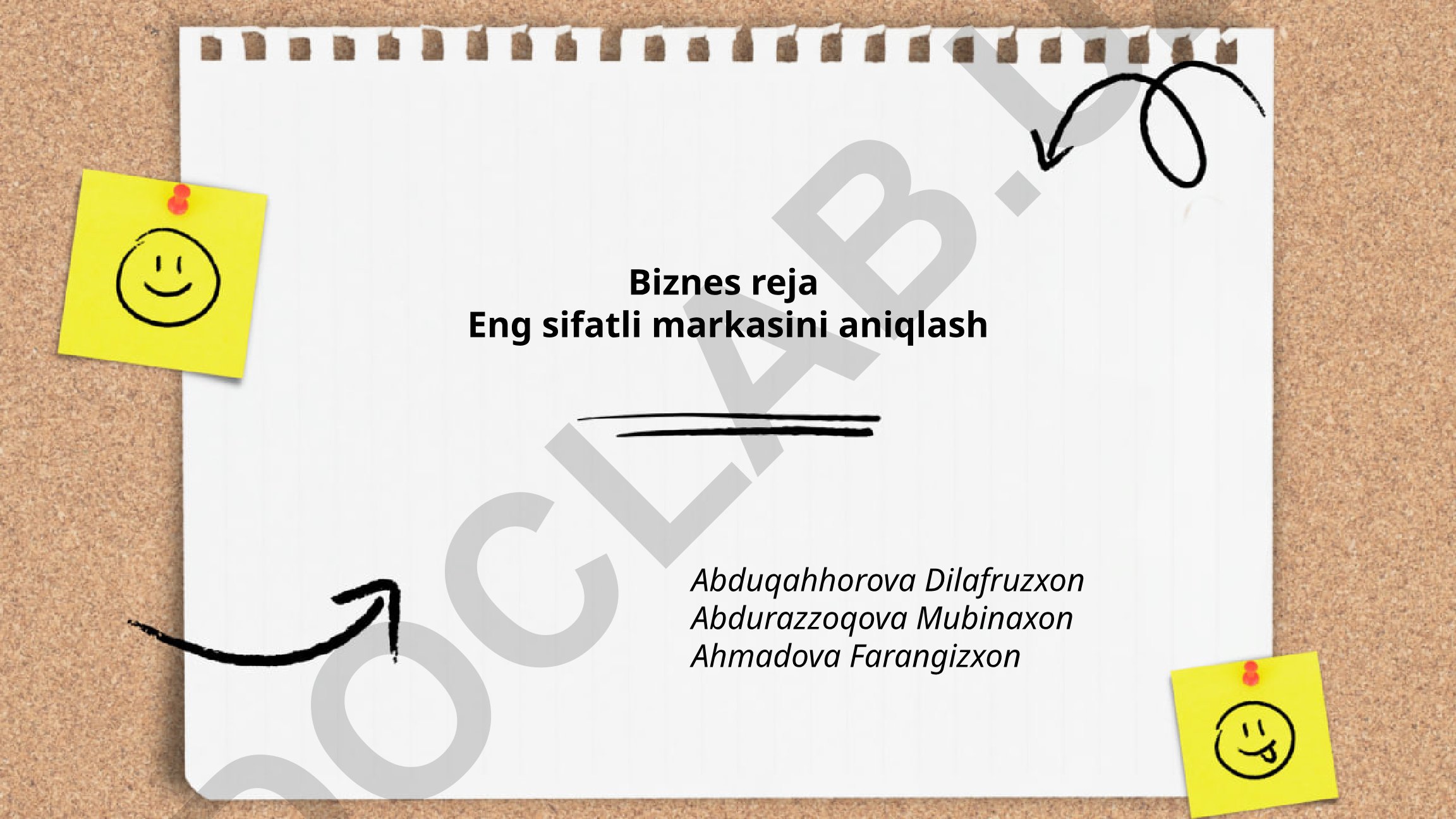 Eng sifatli markani aniqlash bo'yicha biznes reja