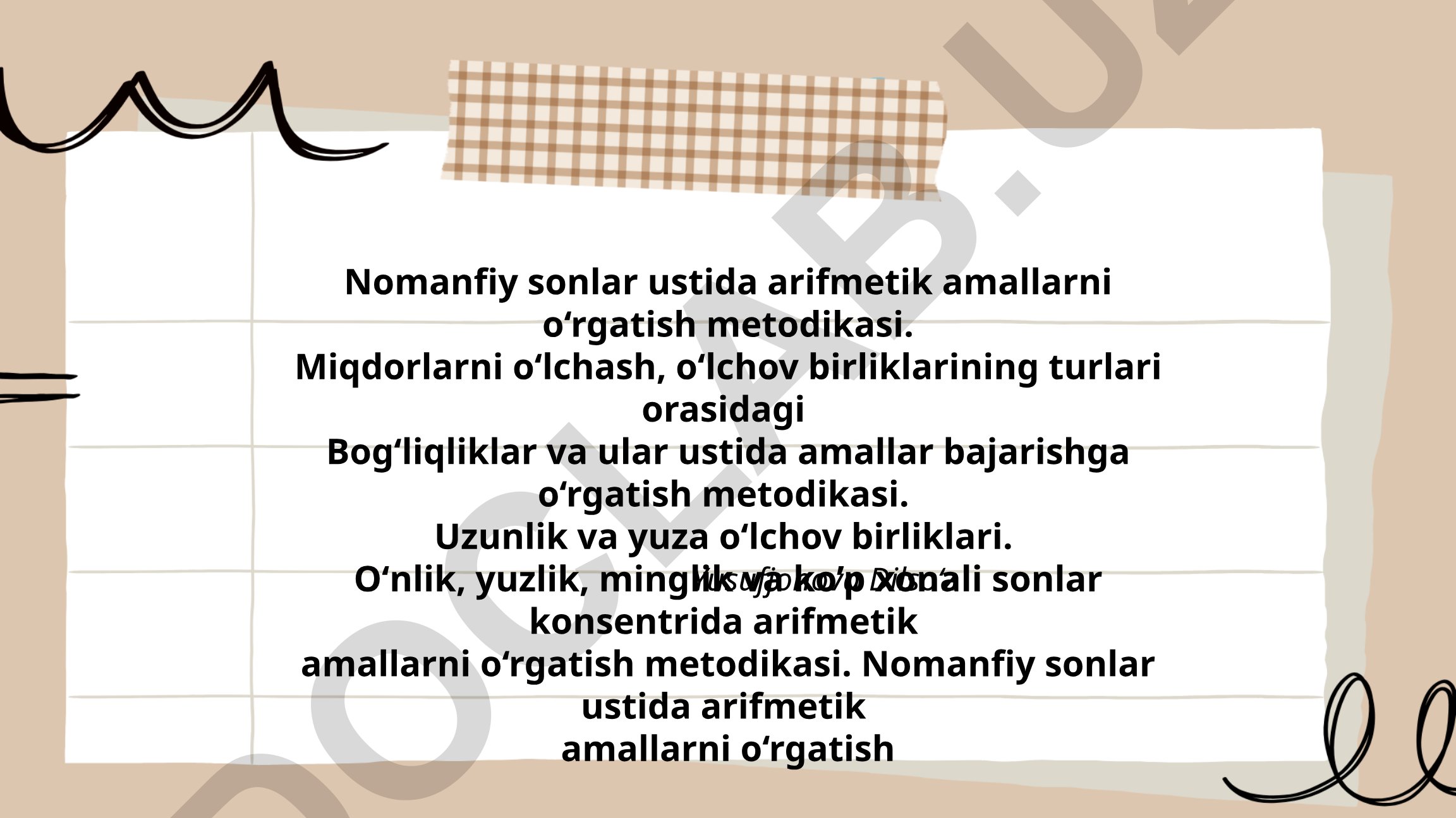 Nomanfiy sonlar ustida arifmetik amallarni o‘rgatish metodikasi