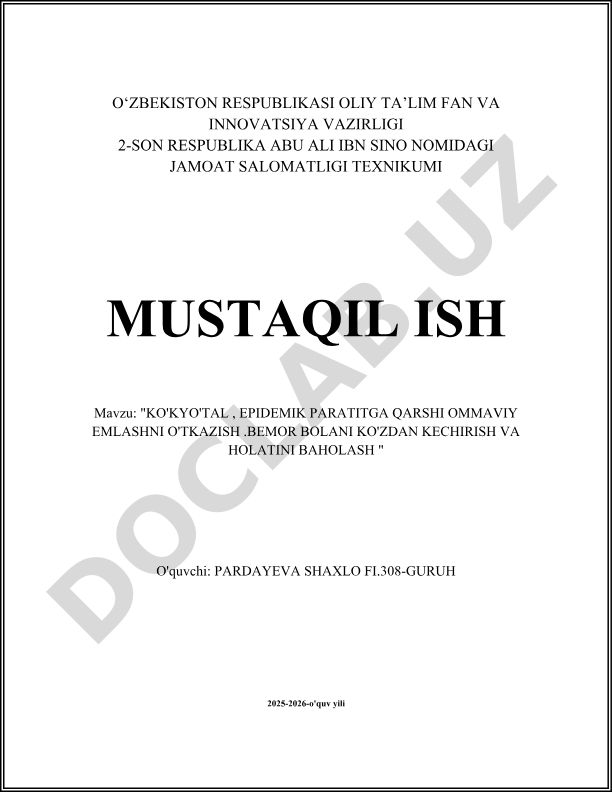 Ko'kyo'tal, epidemiк paratitga qarshi ommaviy emlashni o'tkazish, bemor bolani ko'zdan kechirish va holatini baholash