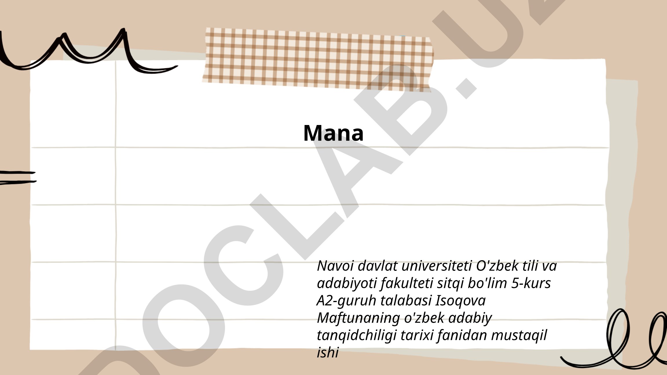 O'zbek adabiy tanqidchiligi tarixi fanidan mustaqil ish