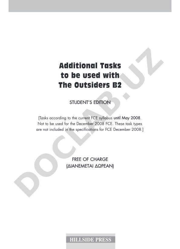 Additional Tasks for The Outsiders B2 Student's Edition