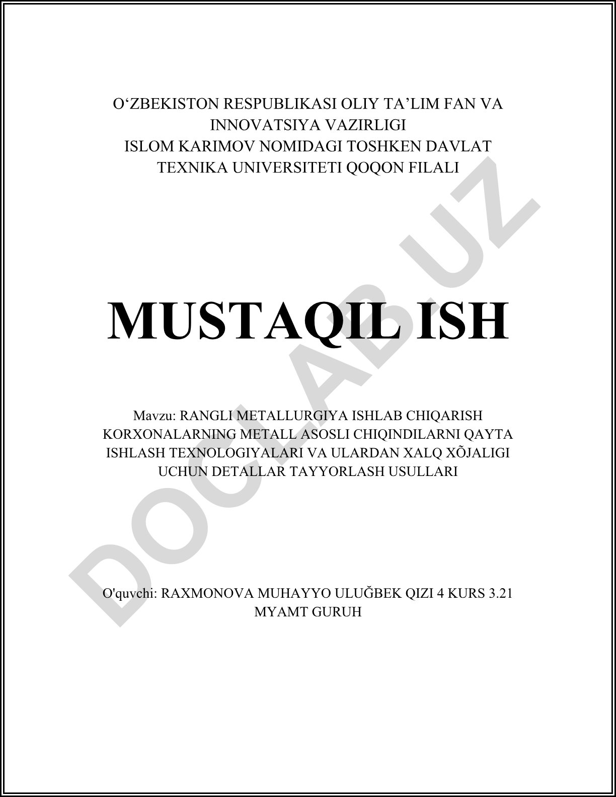 Rangli metallurgiya ishlab chiqarish korxonalarining metall asosli chiqindilarni qayta ishlash texnologiyalari