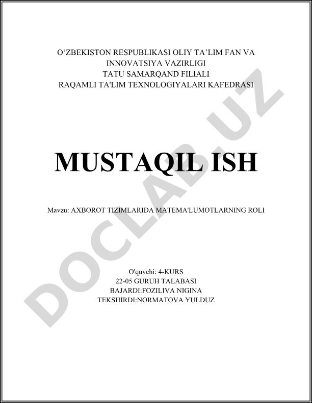 Axborot tizimlarida matematik ma'lumotlarning roli