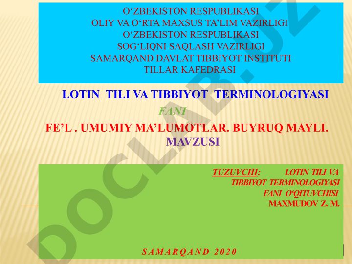 Lotin tili va tibbiyot terminologiyasi fanida fe'l haqida umumiy ma'lumotlar