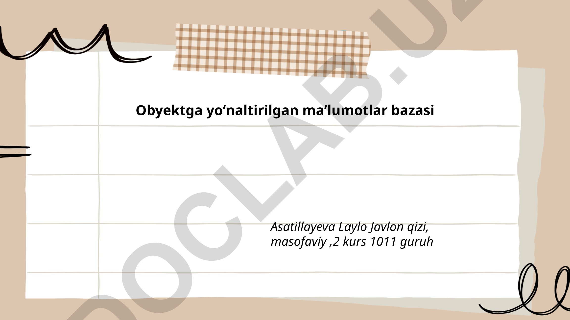 Obyektga yoʻnaltirilgan maʼlumotlar bazasi