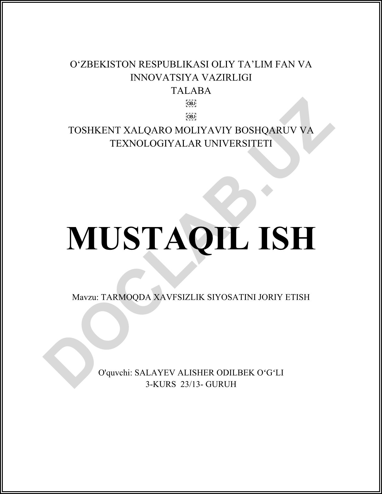 Tarmoqda xavfsizlik siyosatini joriy etish