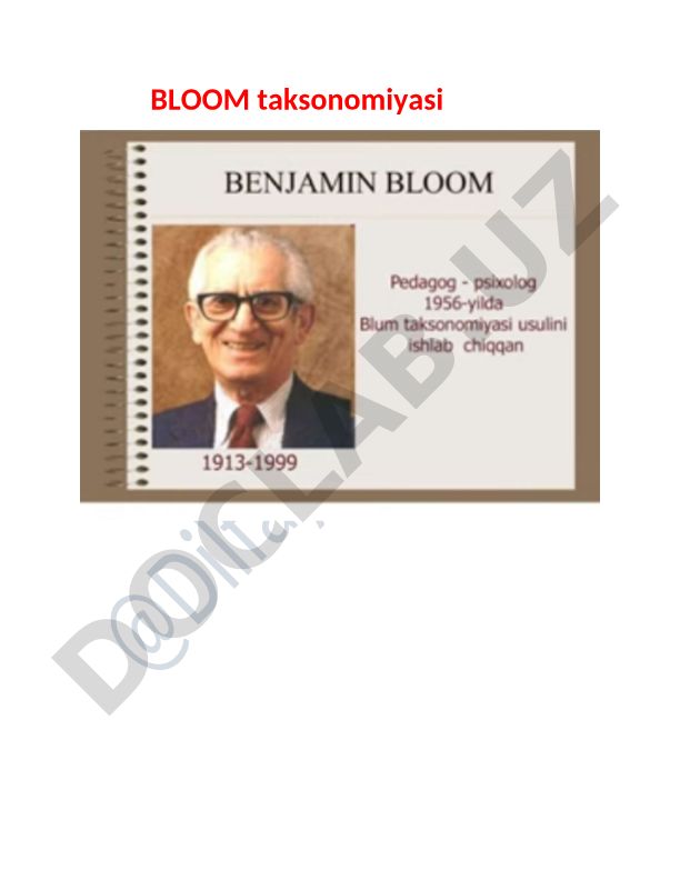 Bloom taksonomiyasi va pedagogikada qo'llanilishi