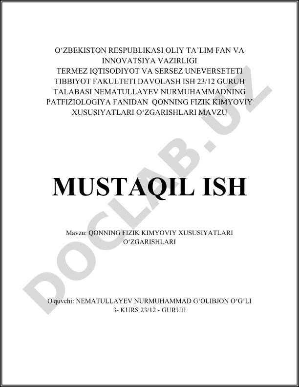 Qonning fizik kimyo xususiyatlari o'zgarishlari