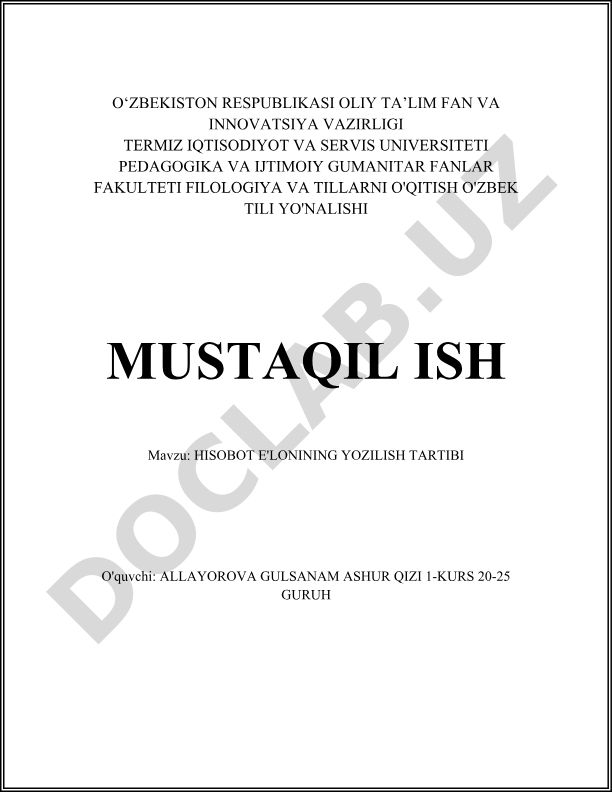 Hisobot e'lonining yozilish tartibi