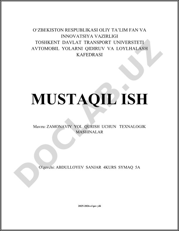 Zamonaviy yo'l qurish uchun texnologik mashinalar