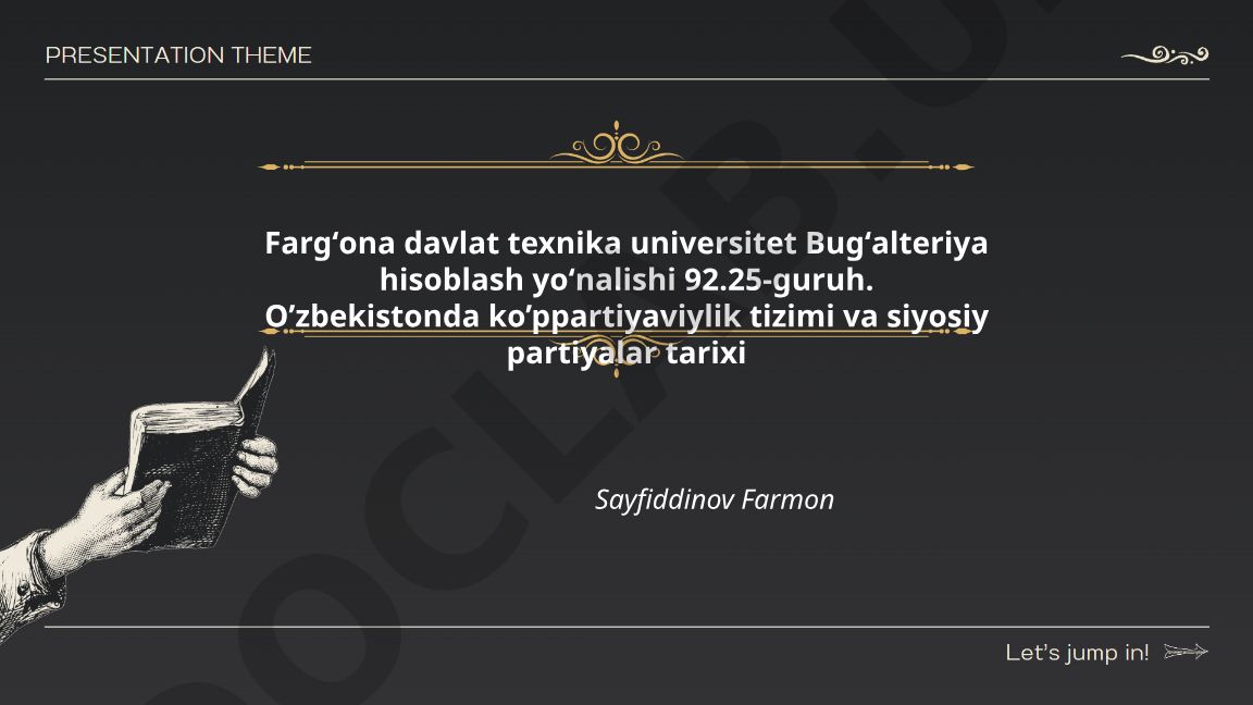 O'zbekistonda ko'ppartiyaviylik tizimi va siyosiy partiyalar tarixi